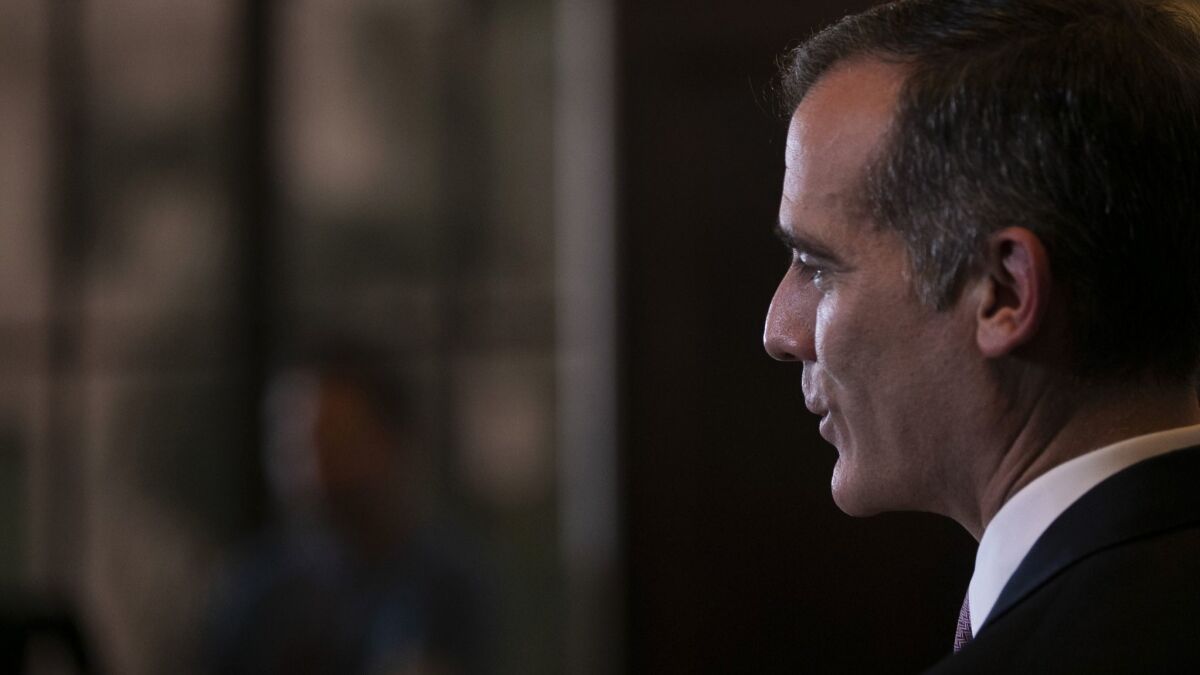 L.A. Mayor Eric Garcetti speaks during a news conference on Jan. 29 in Los Angeles.