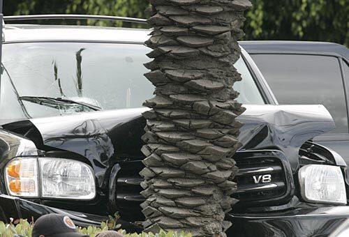 A black SUV that was apparently carrying the suspects in the Costa Mesa bank robbery crashed into a palm tree near the Baldwin Hills mall about 10:30 a.m., police said. The suspects, all clad in black, then fled on foot into the mall.