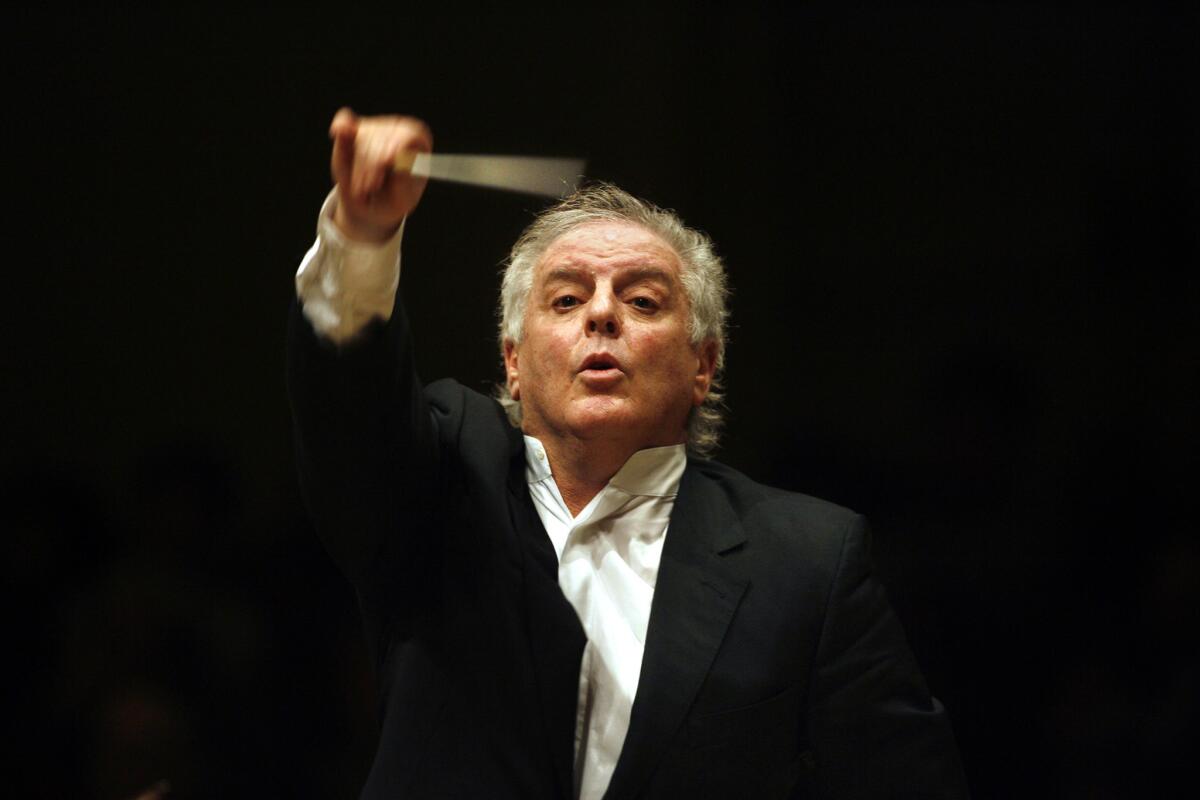 Daniel Barenboim conducts the West-Eastern Divan Orchestra at Carnegie Hall in New York in 2006.