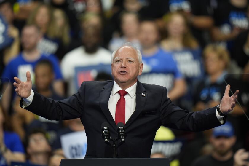 Democratic vice presidential nominee Minnesota Gov. Tim Walz speaks at a campaign rally at the University of Nevada, Las Vegas on Saturday, Aug. 10, 2024. (AP Photo/Jae Hong)