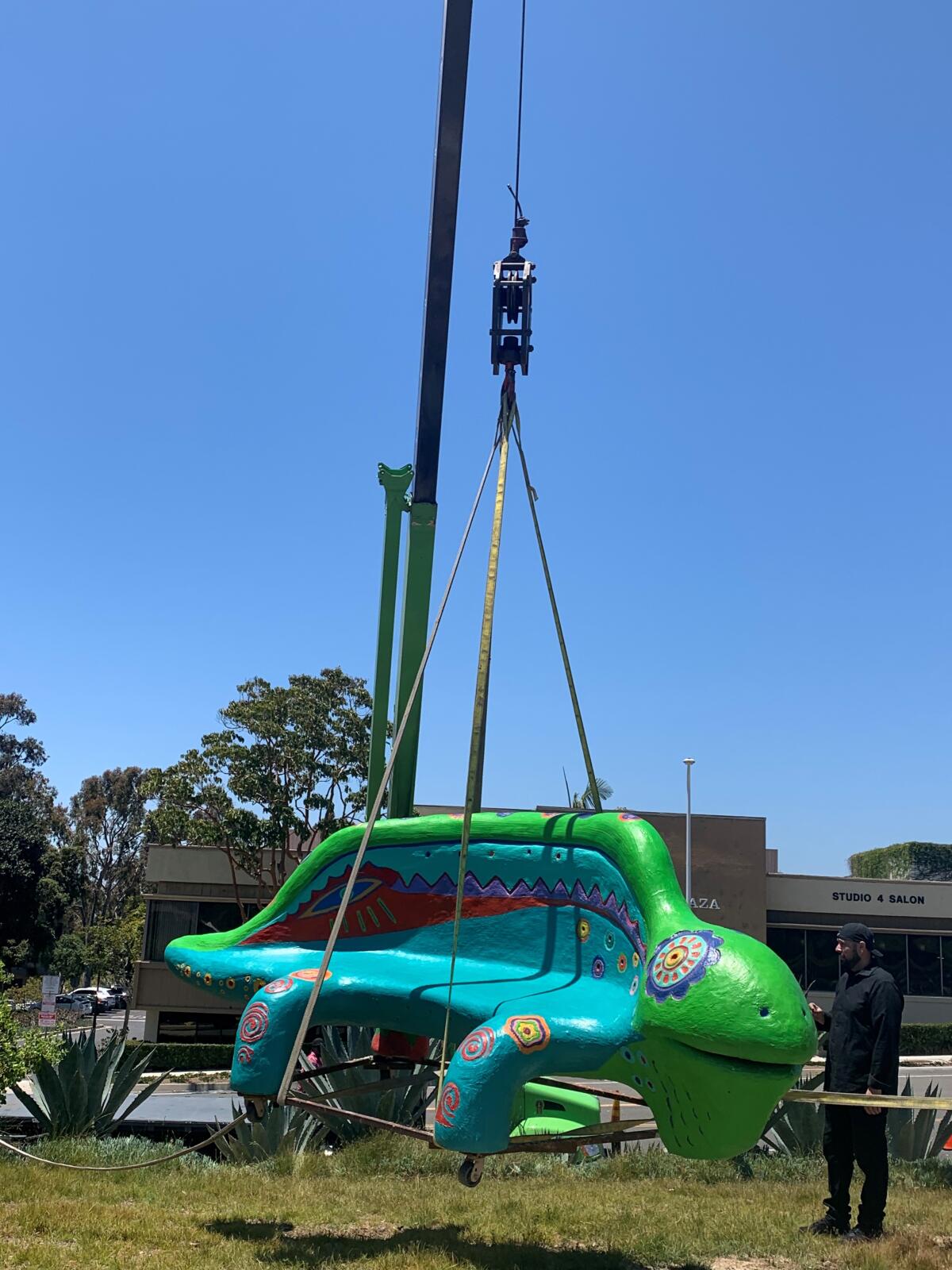 "Gecko," by artist Doug Snider, in Newport Beach's revolving sculpture garden.