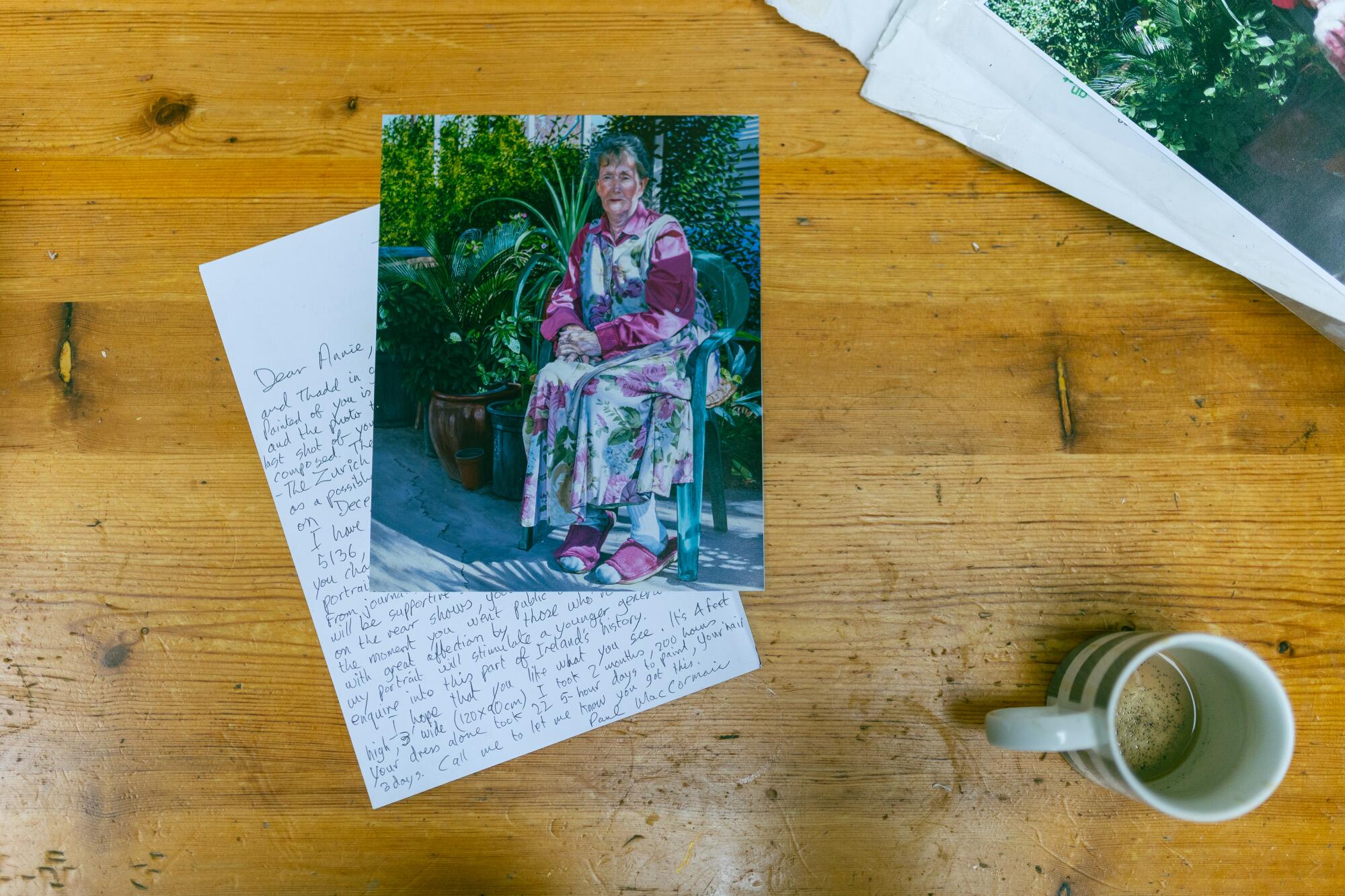 A printout of Annie Murphy's portrait and a letter