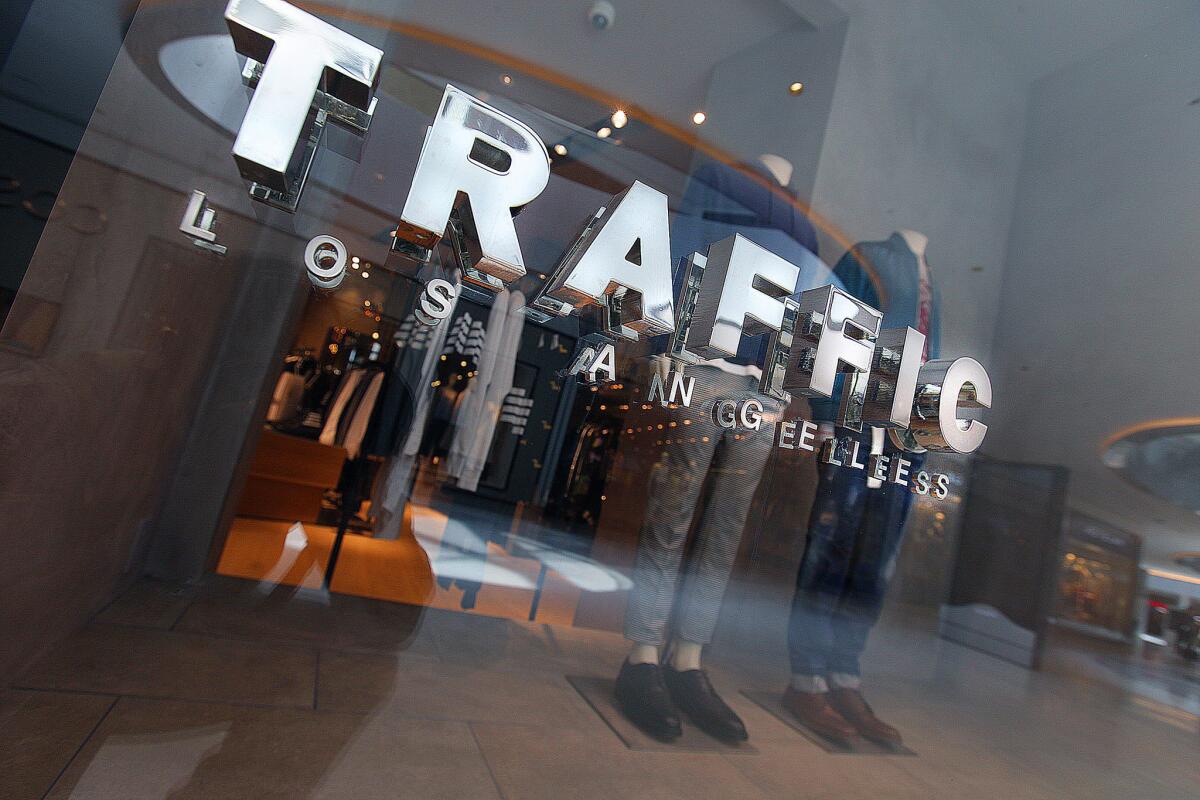 A look at one of the windows at the Traffic Los Angeles store at the Beverly Center in L.A.