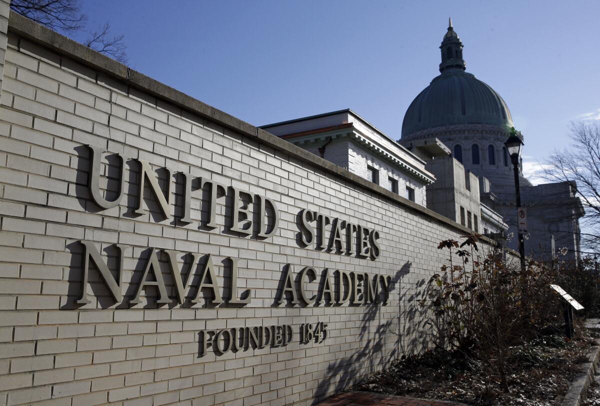 An entrance to the U.S. Naval Academy campus in Annapolis, Md.