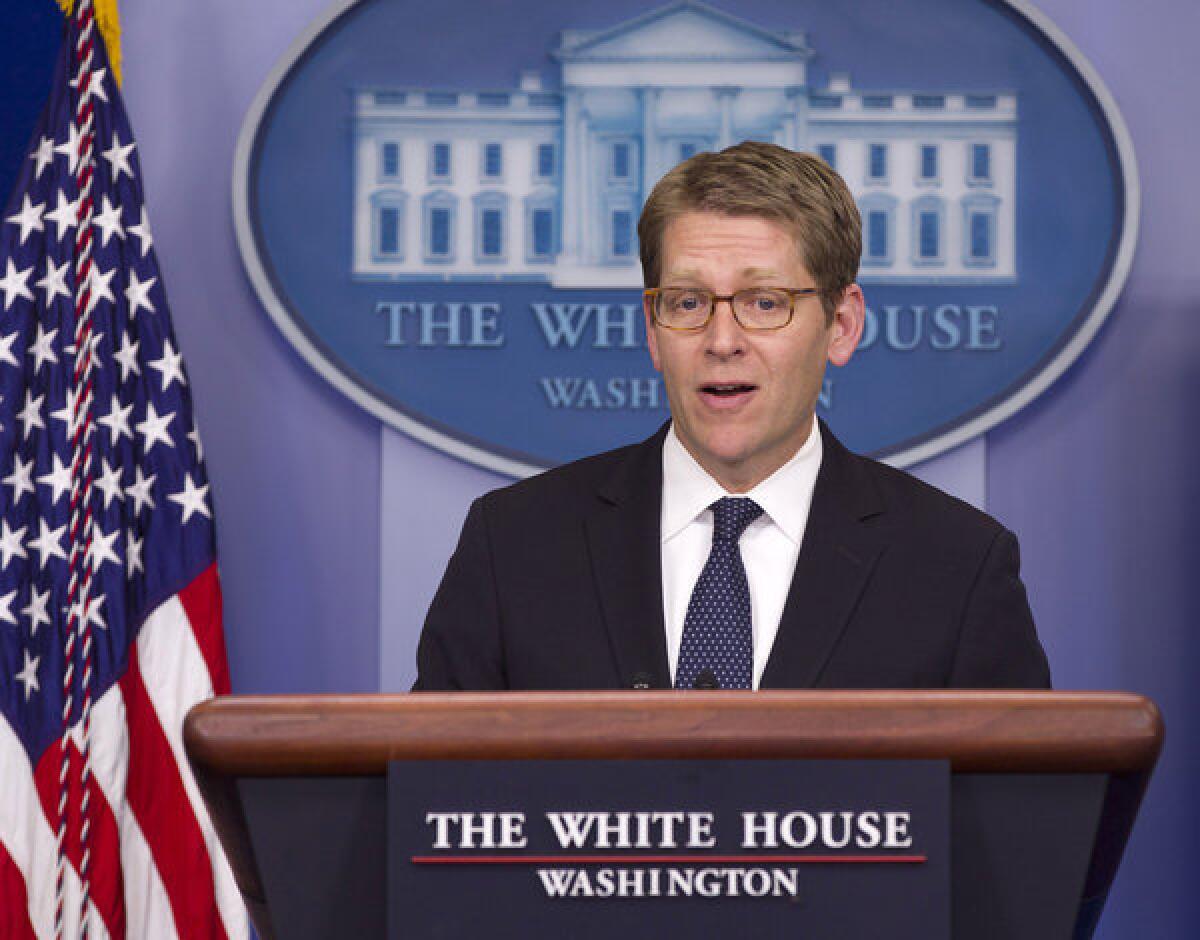 White House Press Secretary Jay Carney gives his daily news briefing.