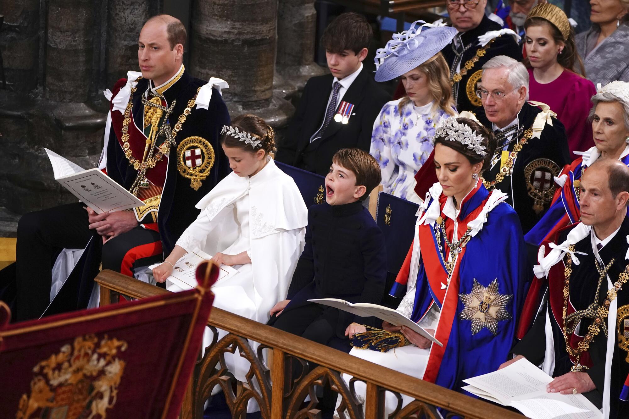 Britain's Prince William, Princess Charlotte, Prince Louis, Kate, Princess of Wales and Prince Edward