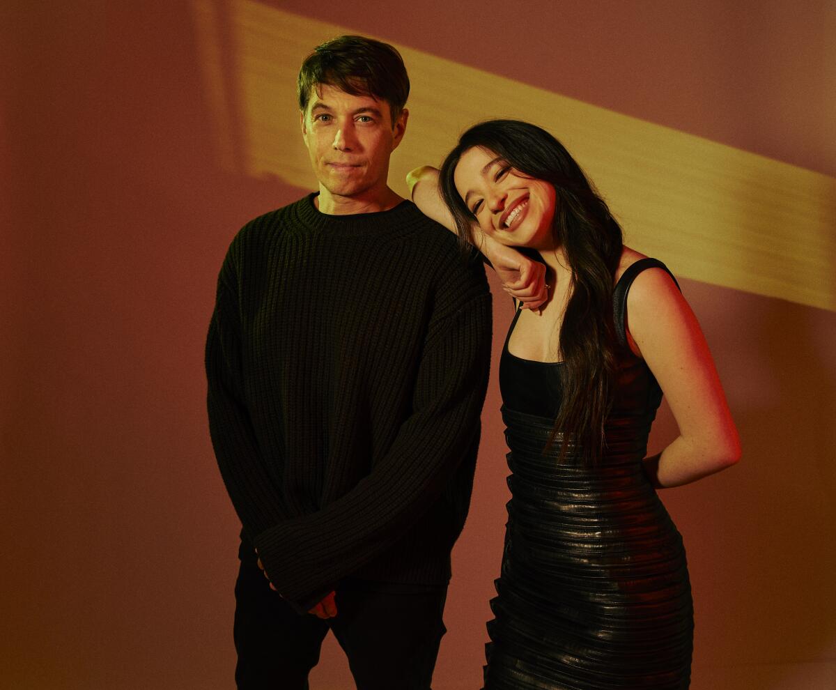 Writer-director Sean Baker and actor Mikey Madison pose for a portrait.