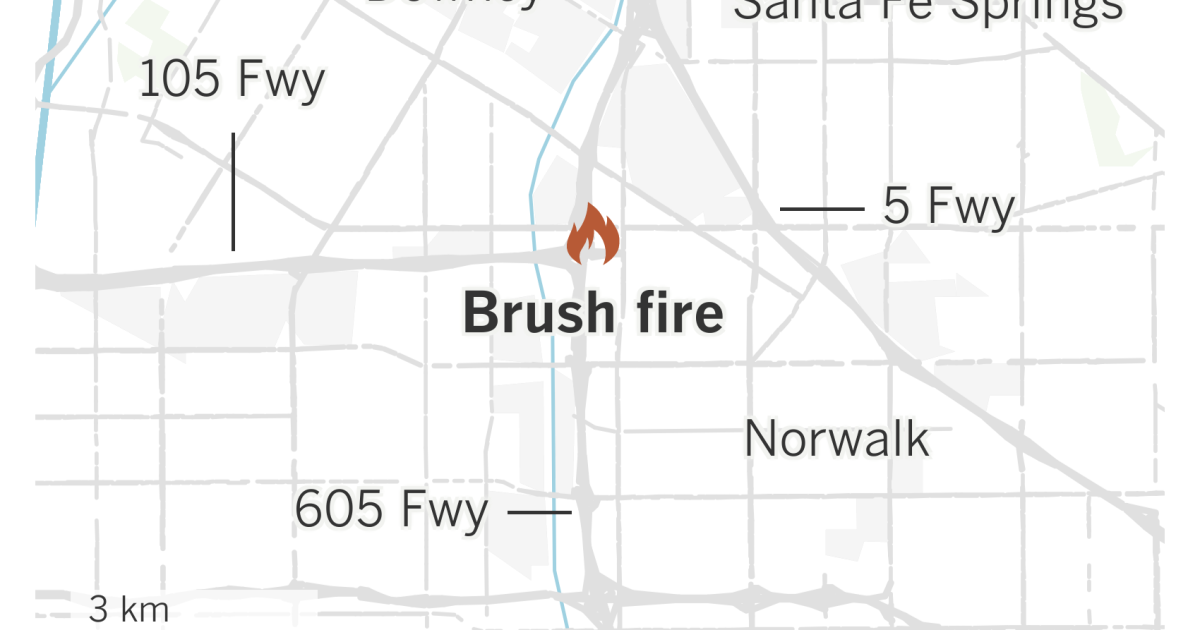 Brush fire shuts down transition road at 605 and 105 freeways in Norwalk