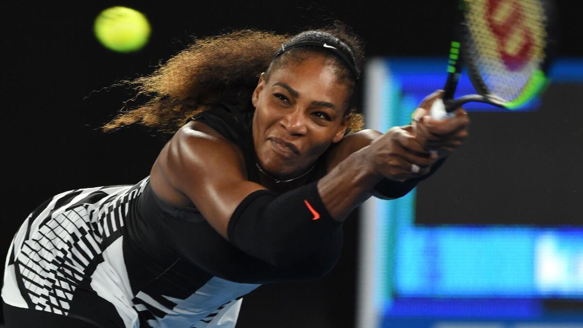 Serena Williams plays in the Australian Open in Melbourne on Jan. 28, 2017.