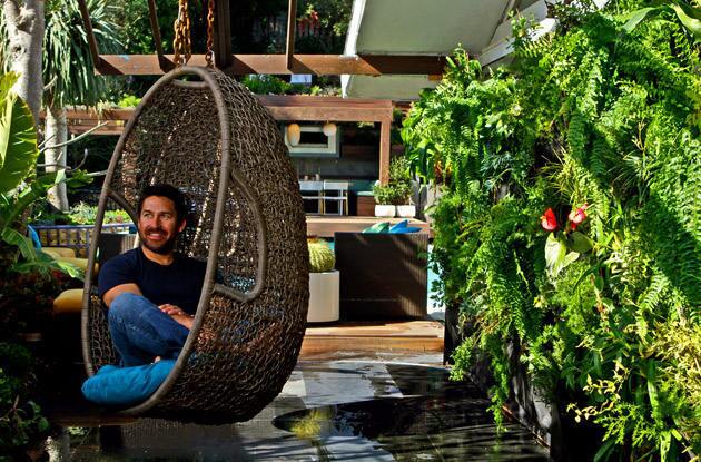 By Debra Prinzing Jamie Durie, host of HGTV's "The Outdoor Room," races against the clock to turn dreary backyards into dreamy retreats in just 48 hours. When the Australian designer moved to L.A., he set out to make over his own backyard. Here, Durie hangs out in one of two egg-shaped wicker nests.