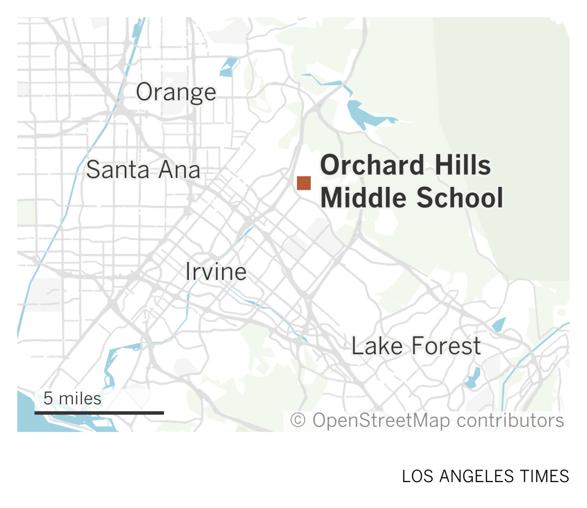 A map of Orange County shows the location of Orchard Hills Middle School in Irvine