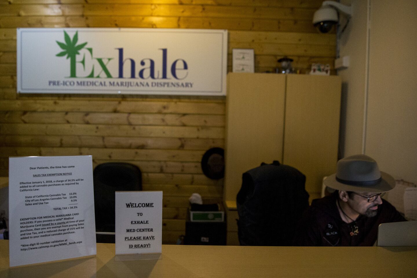 A sign at Exhale, a West Hollywood dispensary, warns buyers of an increase in prices due to new taxes that take effect Jan 1.