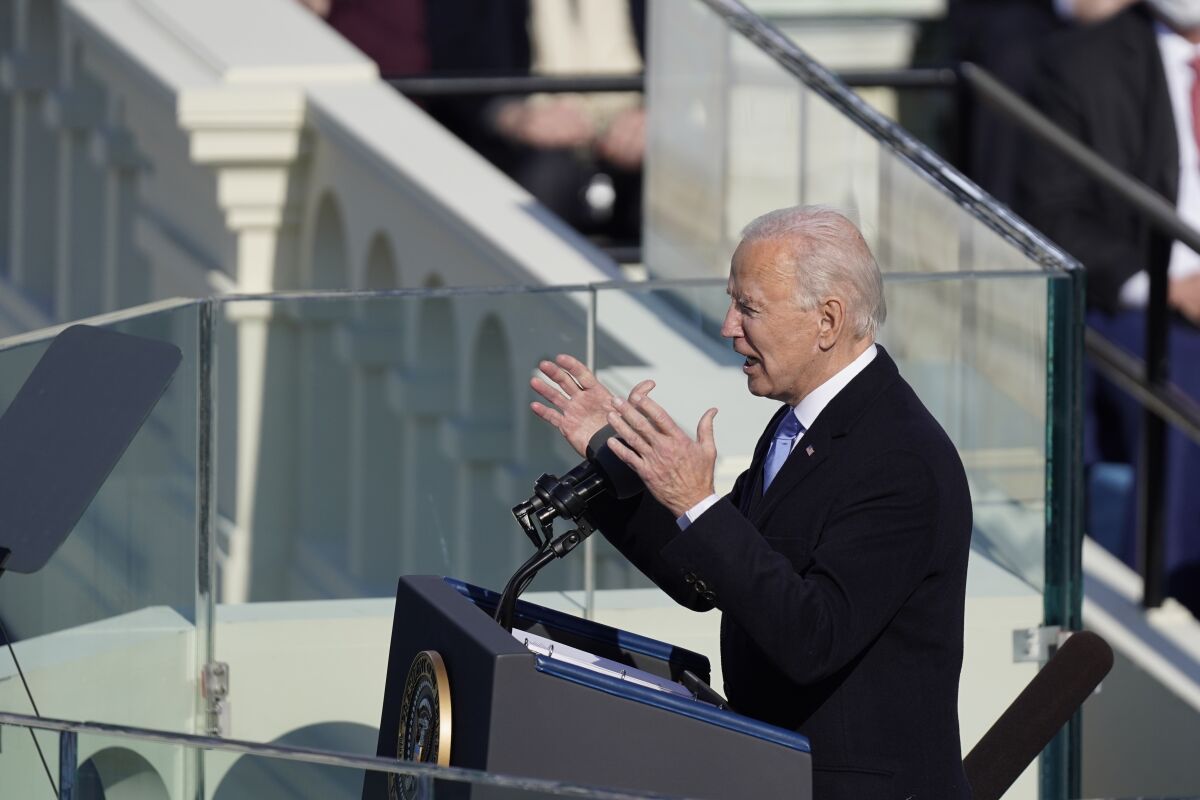 President Biden delivers his inaugural address at the U.S. Capitol.