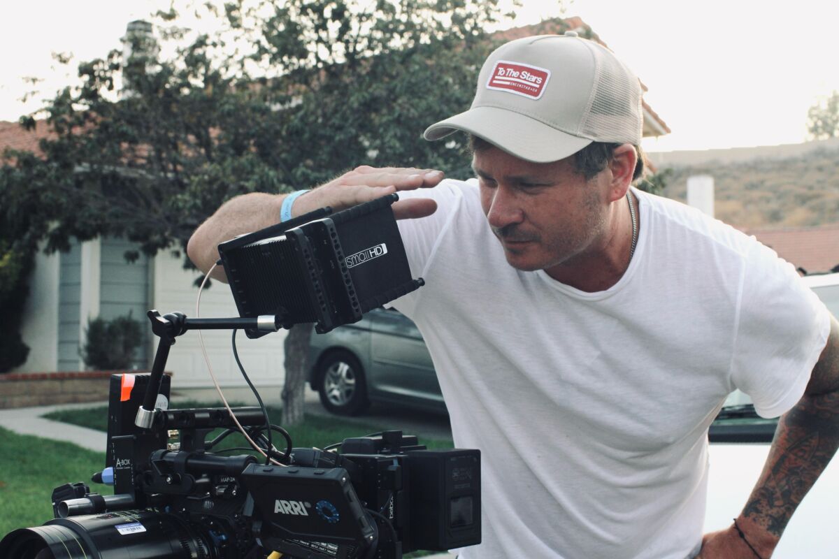 Tom DeLonge is shown on the set of his film "Monsters of California"