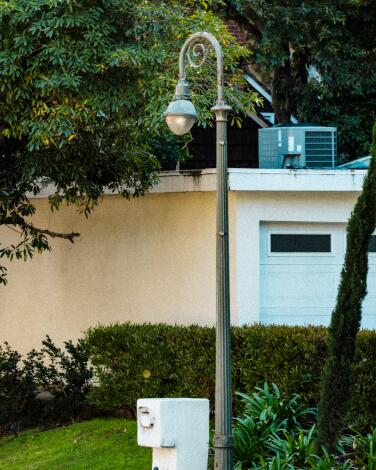 An arched street lamp in Los Angeles.