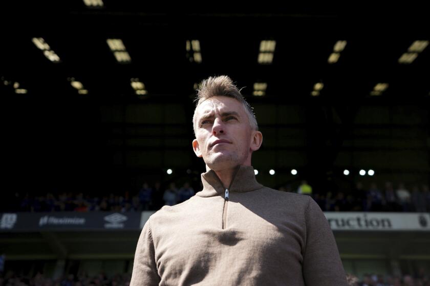 FILE - Ipswich manager Kieran McKenna at Portman Road in Ipswich, England, Thursday, May 23, 2024. Ipswich has signed manager Kieran McKenna to a four-year contract extension. The 38-year-old McKenna had been considered a candidate for higher-profile clubs so Thursday's announcement will end that speculation. (Zac Goodwin/PA via AP, File)