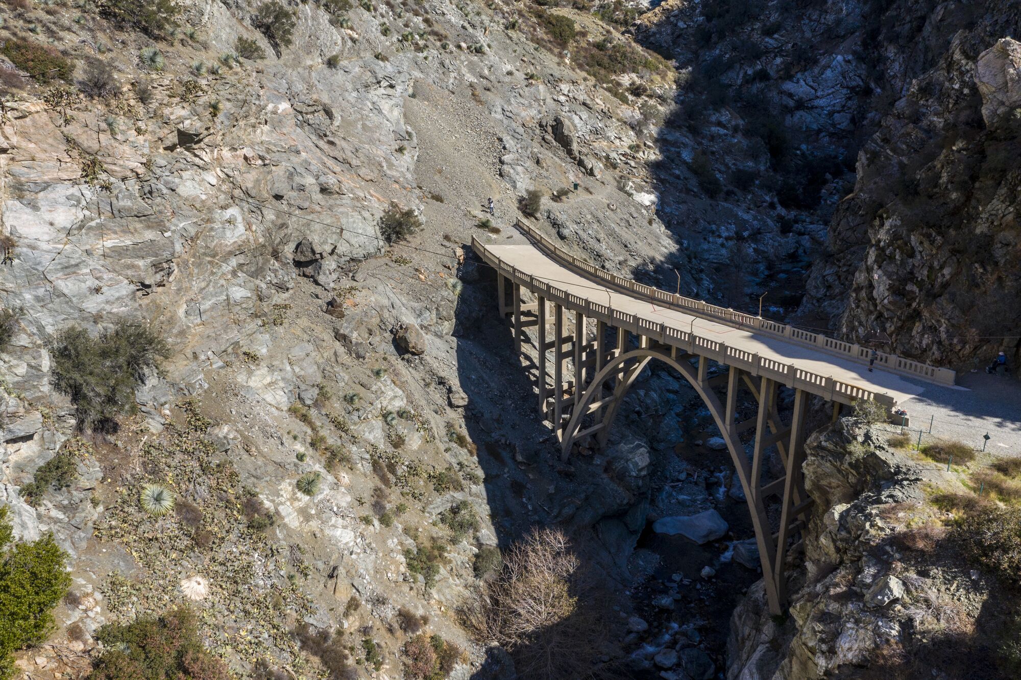 The Bridge to Nowhere crosses the East Fork of the San Gabriel River. 