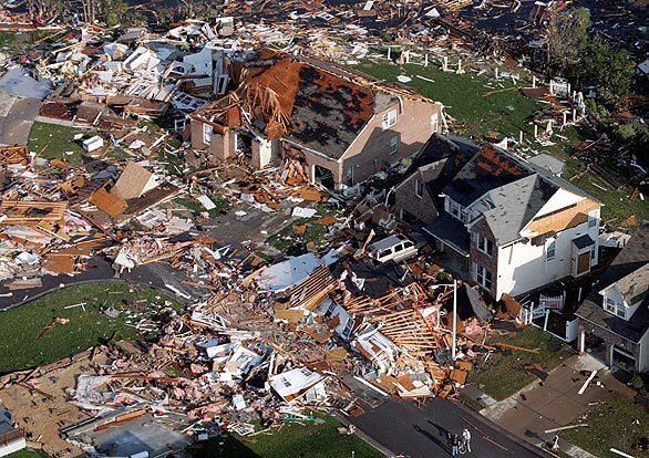 An aerial view of some of the damage caused in Suffolk, Va., by one of three tornadoes that tore through the state Monday. The tornadoes smashed houses, tossed cars and injured more than 200 people.