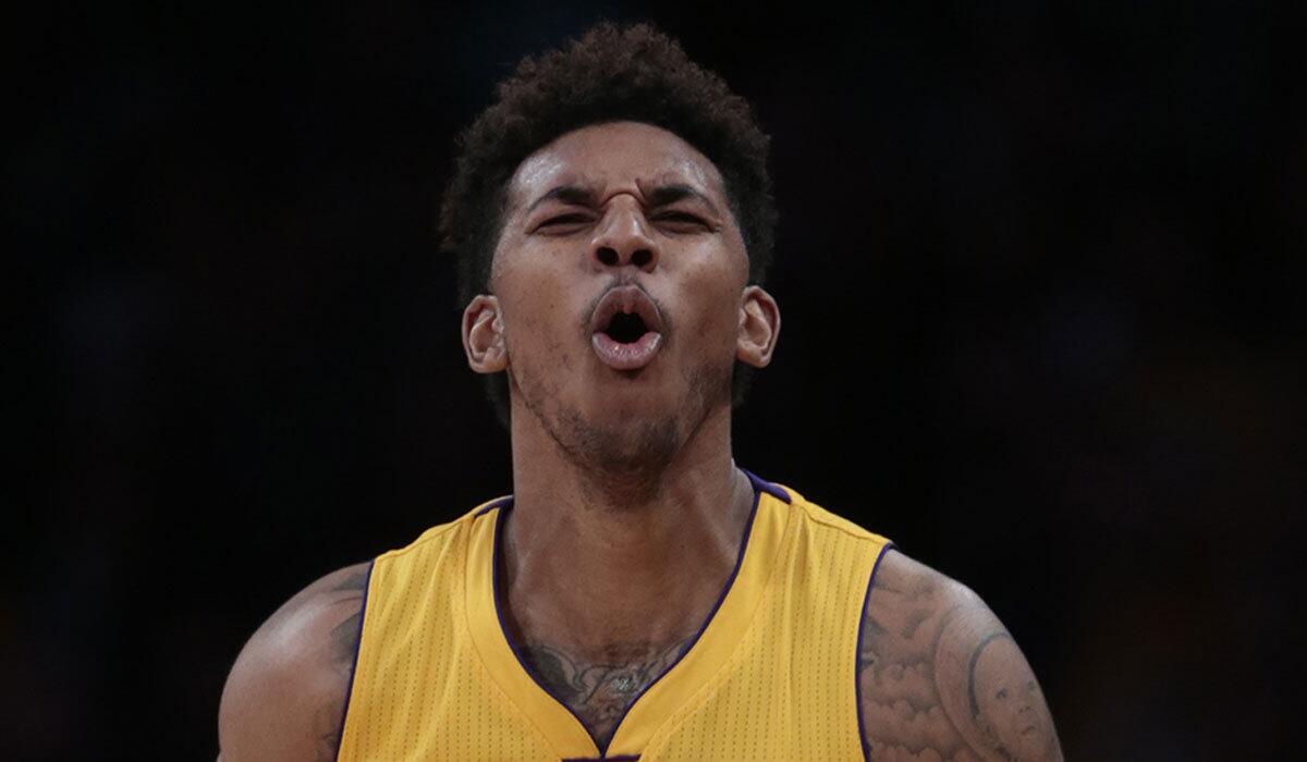 Nick Young reacts after being called for a foul on Jan. 26.
