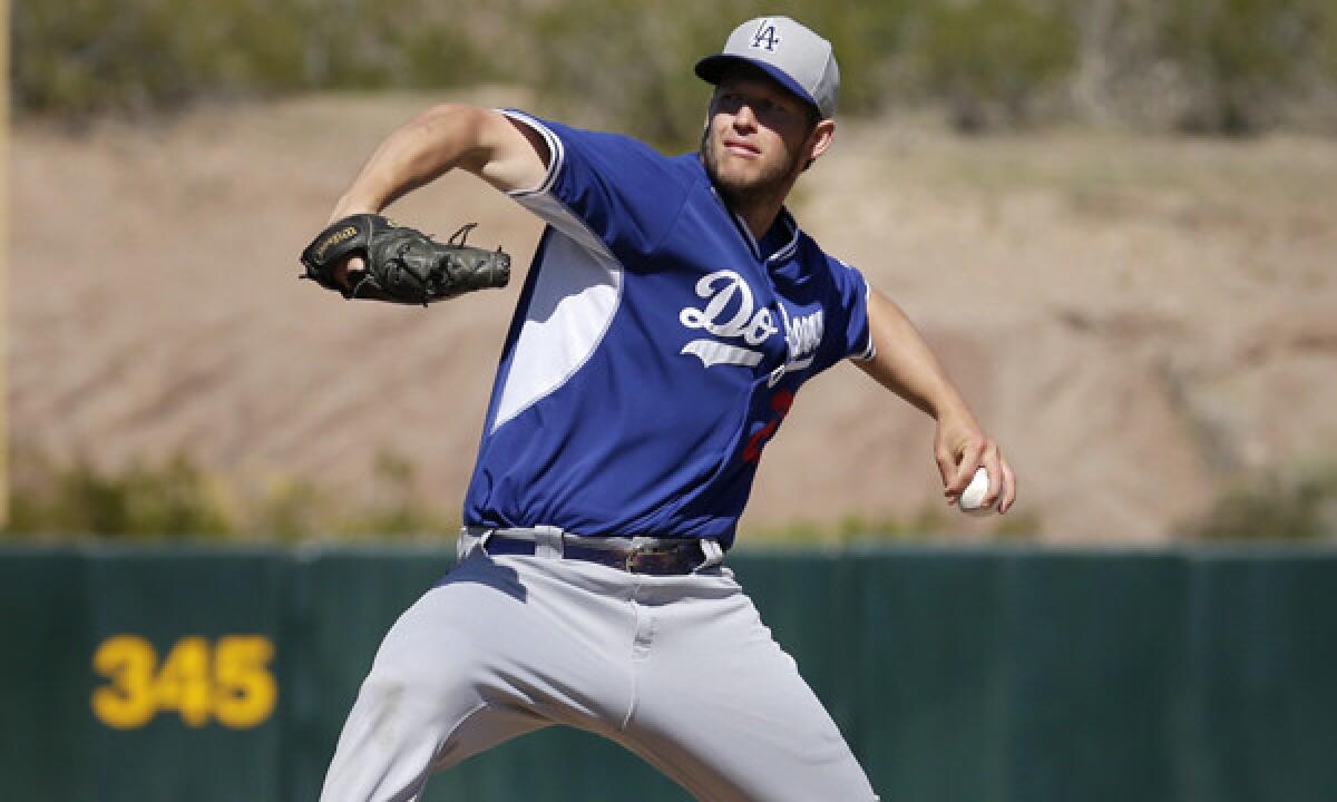 Dodgers starter Clayton Kershaw pitches during an exhibition game against the Oakland Athletics on March 3. Kershaw had a shaky outing Saturday night in a Cactus League contest against the Chicago White Sox.