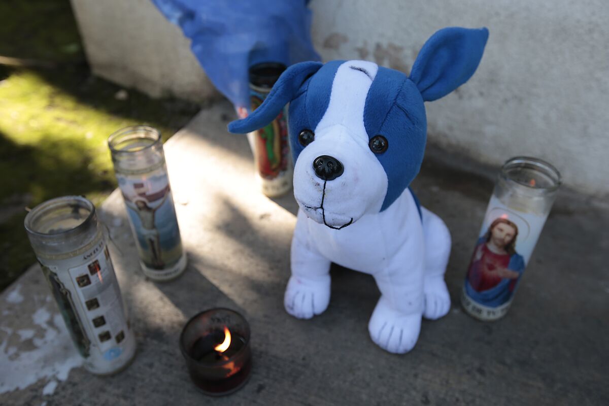 A small memorial sits near the front gate of the Bell Gardens complex where Mayor Daniel Crespo was shot and killed allegedly by his wife, Levette, according to officials.