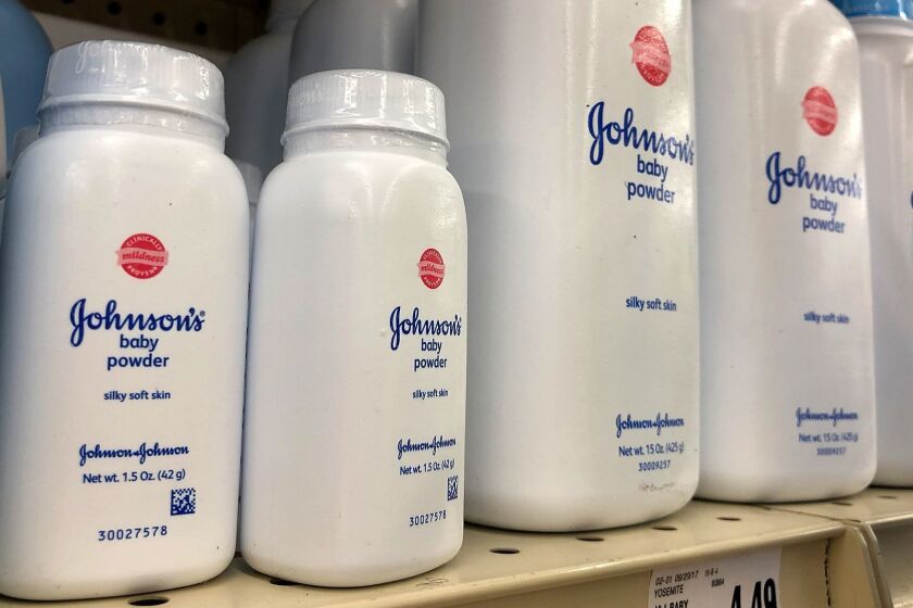 SAN FRANCISCO, CA - JULY 13: Containers of Johnson's baby powder made by Johnson and Johnson are displayed on a shelf on July 13, 2018 in San Francisco, California. A Missouri jury has ordered pharmaceutical company Johnson and Johnson to pay $4.69 billion in damages to 22 women who claim that they got ovarian cancer from Johnson's baby powder. (Photo by Justin Sullivan/Getty Images) ** OUTS - ELSENT, FPG, CM - OUTS * NM, PH, VA if sourced by CT, LA or MoD **