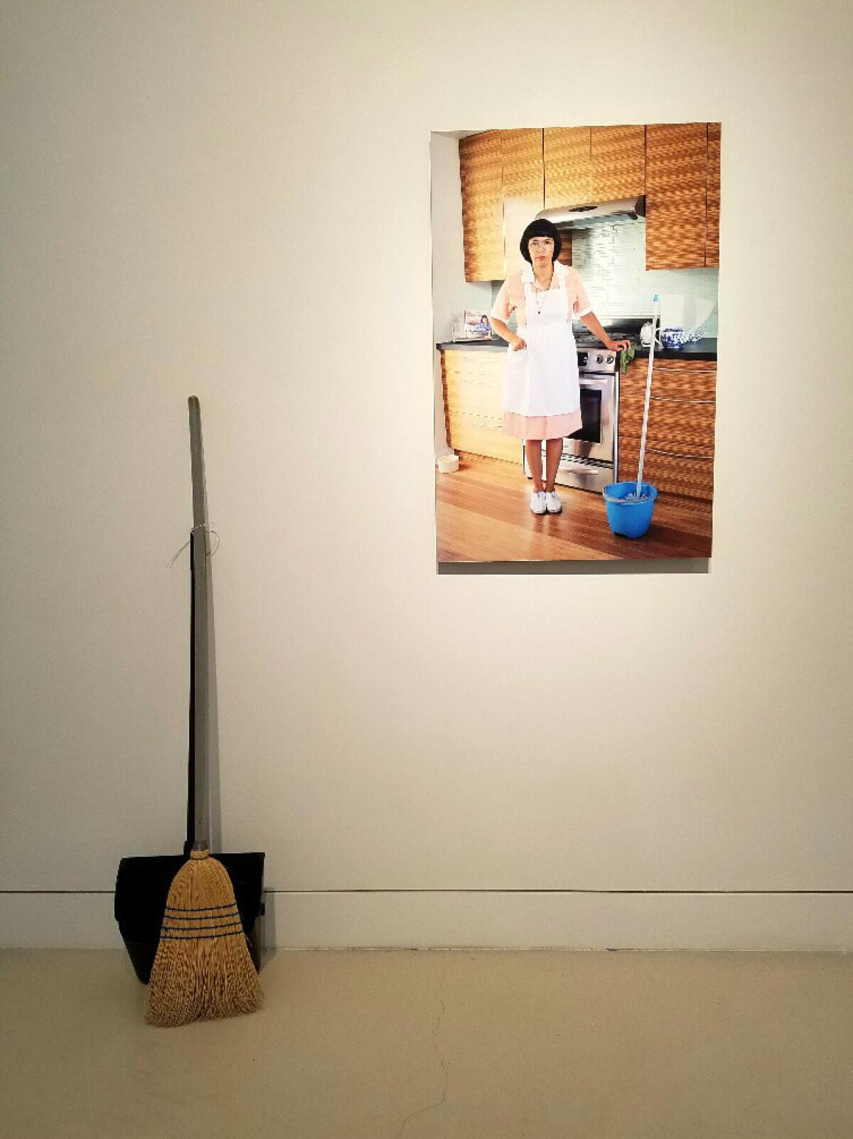 Claudia Cano, "Rosa Hernandez — the cleaning lady," 2012-16, mixed media. (Christopher Knight / Los Angeles Times)