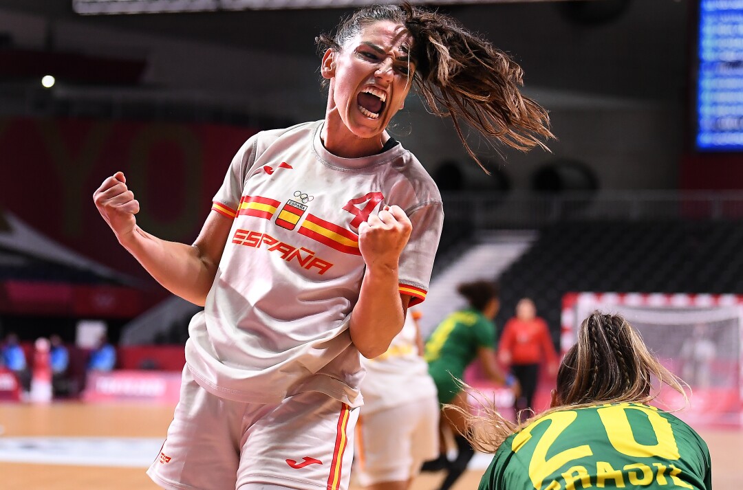 Spain's Carmen Martin, celebrates.