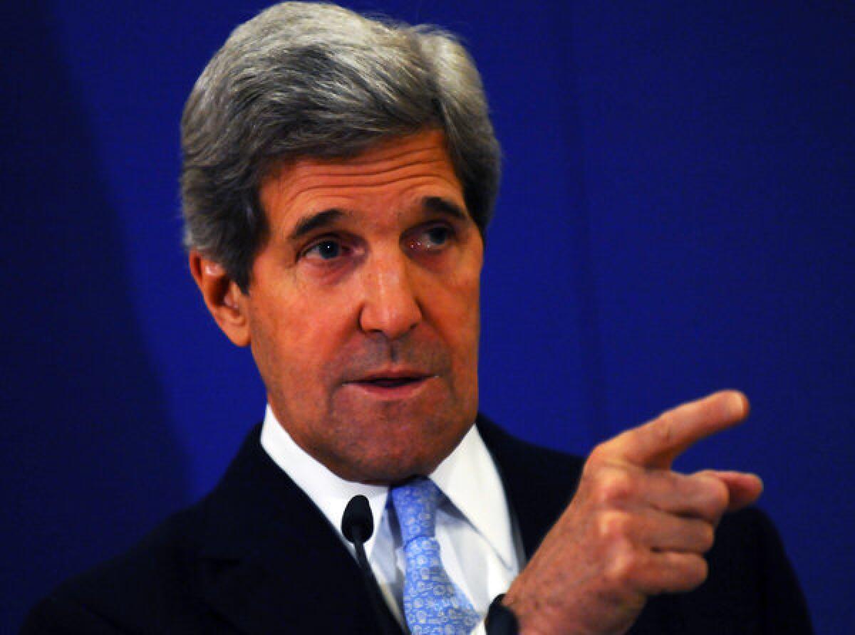 Secretary of State John F. Kerry speaks during a news conference in Istanbul.