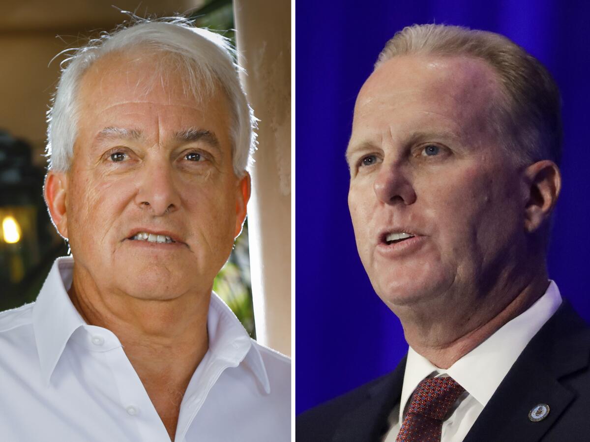  Businessman John Cox, left, and former San Diego Mayor Kevin Faulconer, right.