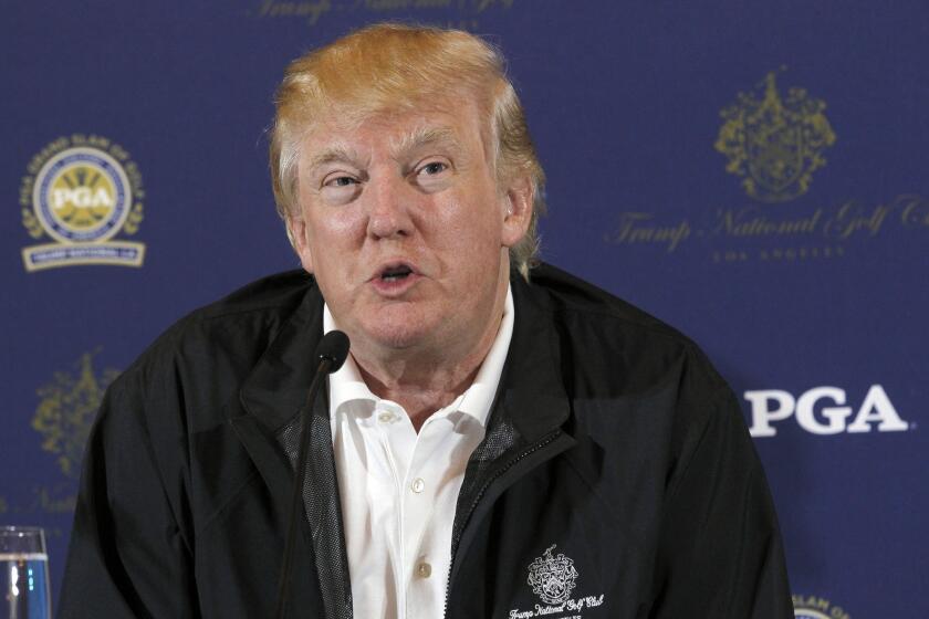 The PGA of America has decided not to host its Grand Slam of Golf event in October at Donald Trump's course in Ranchos Palos Verdes.
