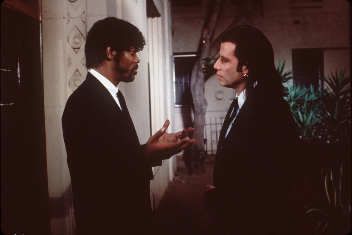 Samuel L. Jackson, left, and John Travolta in “Pulp Fiction” (1994).