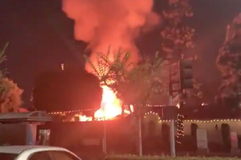 An explosion in an underground electrical vault rocks Old World Village’s German Restaurant on Saturday night in Huntington Beach.