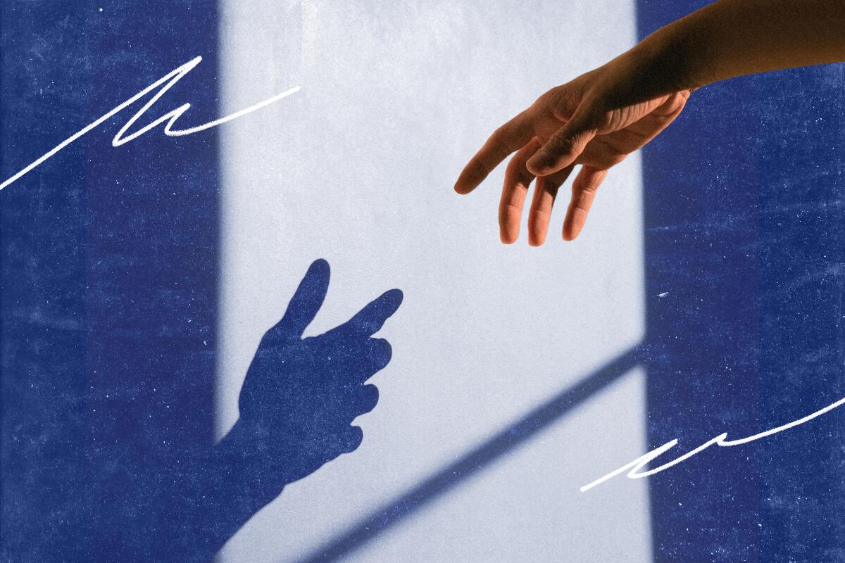 Illustration of a silhouette of a hand reaching out to another outstretched hand