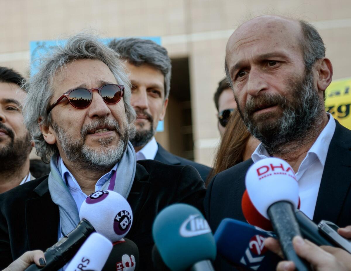 Turkish newspaper editor Can Dundar, left, and Ankara bureau chief Erdem Gul were sentenced last week to five years in prison for their journalism, a move that flouts the idea of a free press.