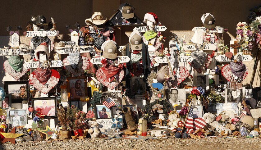 A memorial to the victims of the mass shooting at Borderline Bar and Grill in Thousand Oaks.