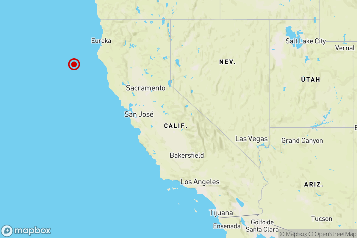 Map showing where an earthquake struck off the coast of Fortuna on Dec. 26