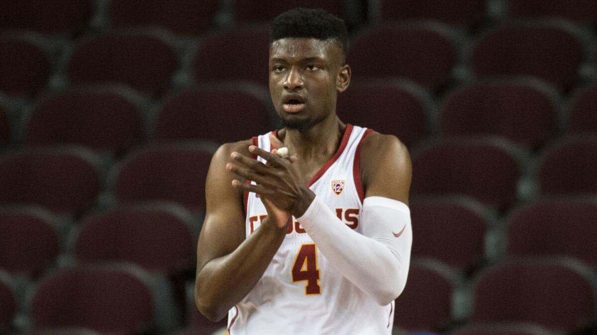 USC forward Chimezie Metu was suspended for the first half of Thursday's game after striking Washington State's Carter Skaggs in the groin during Sunday's game.