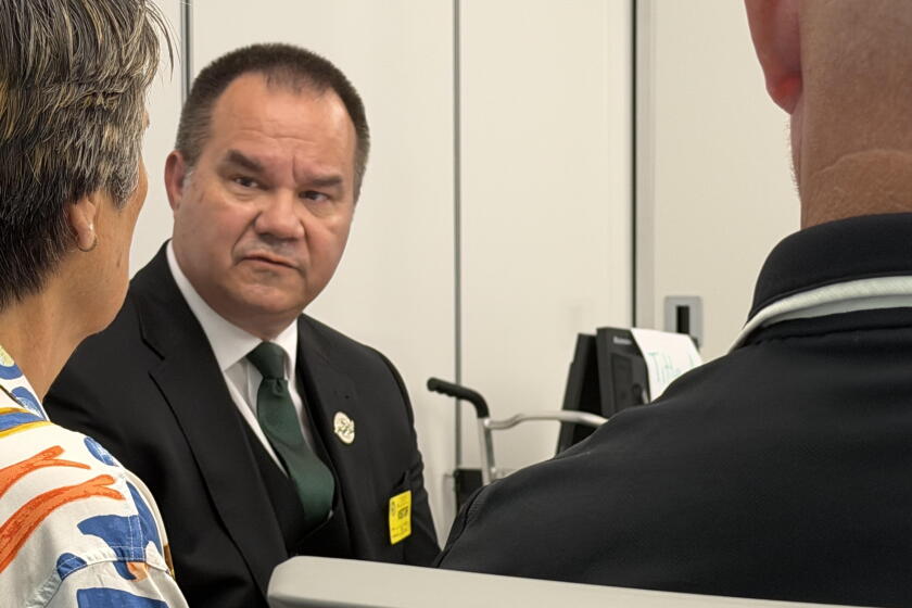 Narbonne principal Andrew Kasek makes presentation appealing three-year playoff ban.