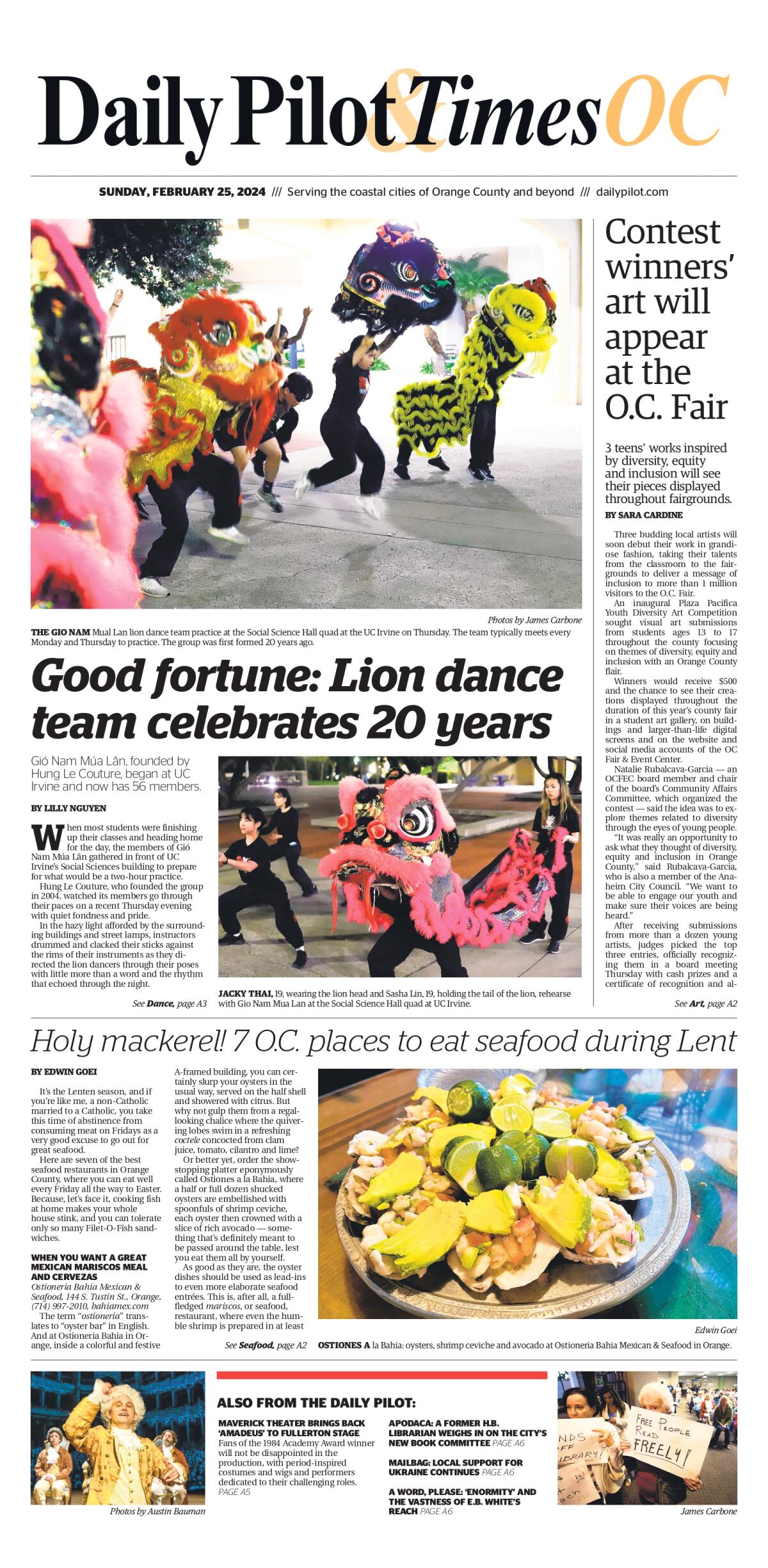 Front page of the Daily Pilot & TimesOC e-newspaper for Sunday, Feb. 25, 2024.
