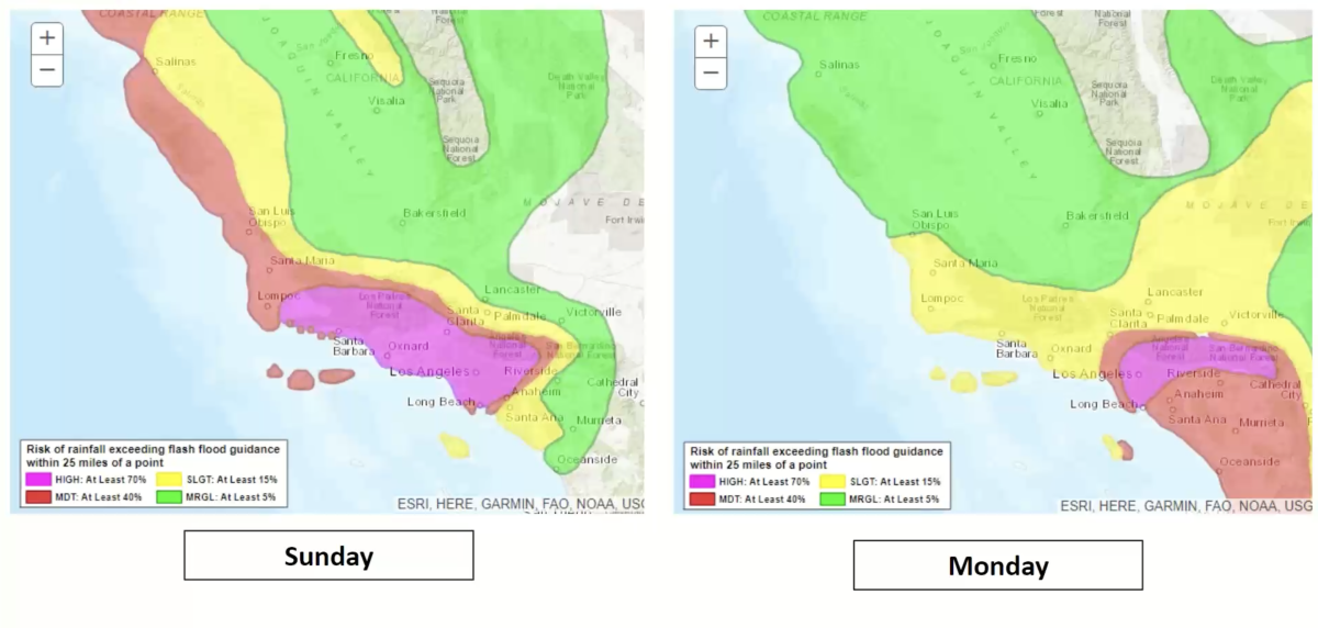 Risk of excessive rainfall in Southern California