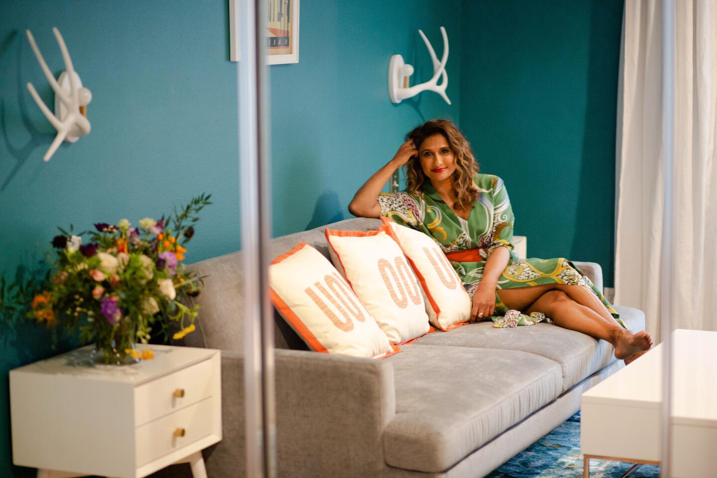 Actress Sarayu Blue keeps vases filled with fresh bouquets in her office retreat in Studio City.