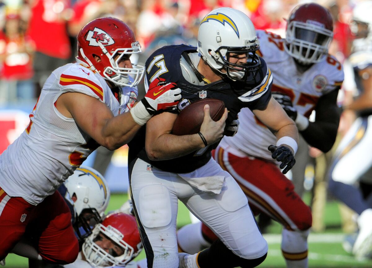 San Diego Chargers quarterback Philip Rivers in a December 2013 game against the Kansas City Chiefs.
