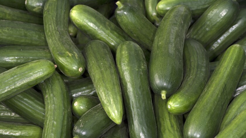 Locally grown cucumbers typically begin showing up in early May.