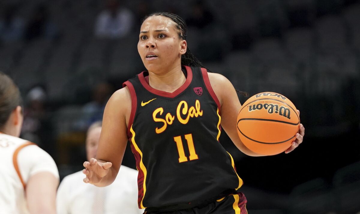 USC guard Destiny Littleton controls the ball during a game against Texas in December.