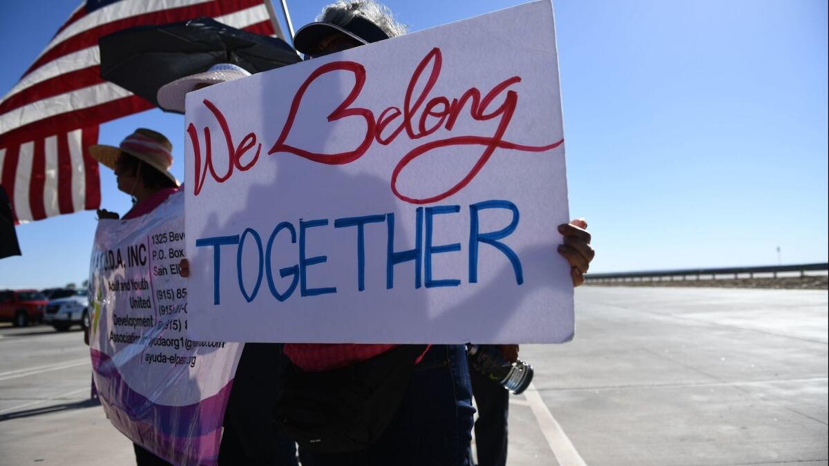 Protesters gather at the Tornillo Port of Entry near El Paso, Texas.