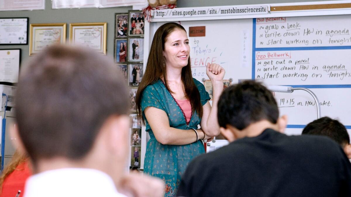 Burroughs High School science teacher Jill Tobin is pictured in her 9th-grade honors biology class, in this file photo taken Oct. 3, 2013.