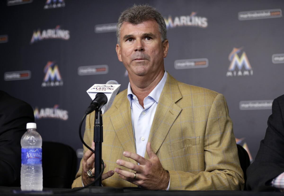 Dan Jennings speaks during a news conference Monday after being named manager of the Miami Marlins.