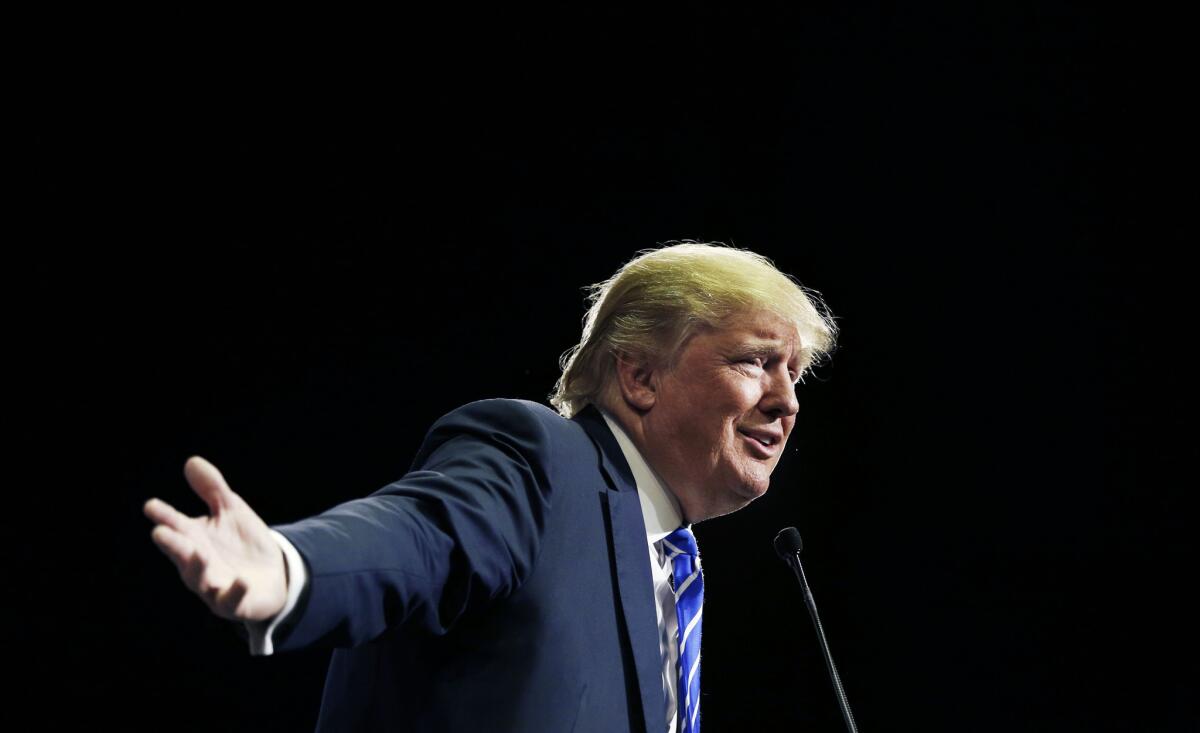 Donald Trump speaking at a rally in Las Vegas.