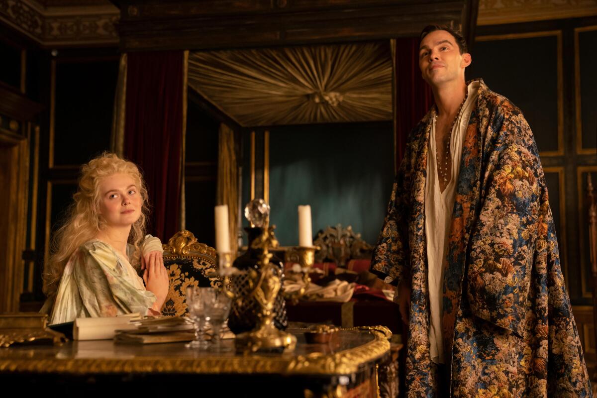 Catherine the Great and Peter III in a well-appointed room in a scene from "The Great."